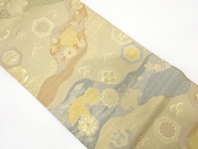 アンティーク　道長取りに花唐草模様織り出し袋帯（材料）